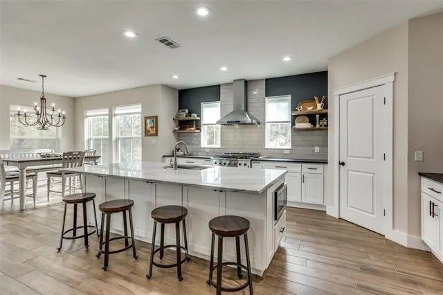 Large kitchen island with bar seating