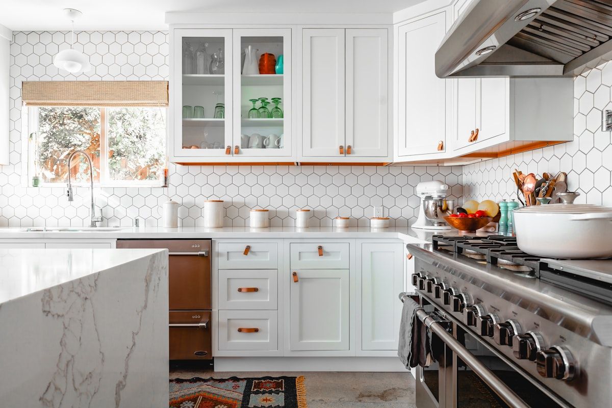 Stone countertop with waterfall edge